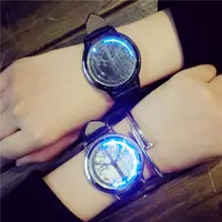 在飛比找蝦皮購物優惠-創意概念個性潮牌智能圓形真皮帶簡約防水LED手錶潮男女情侶表