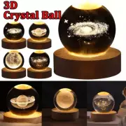 3D Crystal Ball Table Lamp USB Moon Galaxy Home Decor LED Night Light with Base