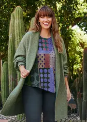 [Virtuelle] Taking Shape Lofty Balloon Sleeve Cardigan Size 14 in Green TEA - Plus Size Women's Clothing Green Tea