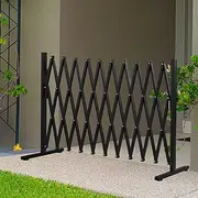 Expandable Fence Gate Garden Security Gates Metal Retractable Baby Gate Dog Barrier Gate Indoor Outdoor Safety Barrier Traffic Expandable Barrier Gate Black