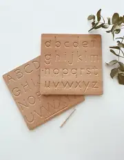Double Sided Wooden Alphabet Tracing Board Lowercase, Uppercase, with wooden pen