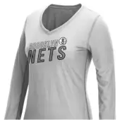 ADIDAS Womens NBA Brooklyn Nets Stacked V-Neck L/S Ultimate Tee Sz M - Gray $35