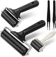 Swpeet 5 Pack Rubber Roller Brayer Set with Two Tweezers, Hard Rubber, Block Stamping Anti Skid Construction Tools 1.4, 2.2 and 3.7 Inch for Printmaking, Ink, Crafting, Gluing and Stamping