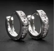 Thanks Giving Gift Solid Metal Men's Hoop Earring 14k White Gold Plated Silver