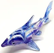 [Sansukjai] Shark Miniature Tiny Figurines Animals Hand Painted Blown Glass Art Sea Collectible Gift Decorate (Blue Purple)