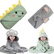 Baby Towels with Hood, Kids Bath Towels, 2Pcs Kids Bath Towels 32x32'' Soft ＆ Absorbent Hooded Baby Towels Cute Dinosaur Toddler Towels Swimming Bathrobe Gifts for Boys Girls