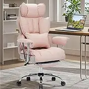 Efomao Desk Office Chair 400LBS, Big and Tall Office Chair, PU Leather Computer Chair, Executive Office Chair with Leg Rest and Lumbar Support, Light Pink Office Chair