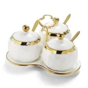 Porcelain Condiment Pot Sugar Bowl Spice Jars with Lid, Spoon and Tray, Salt