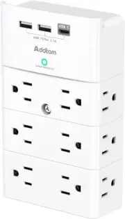 Multi Plug Outlet - Addtam Surge Protector Wall Mount with 12 1C2A, White