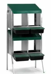 Battery Poultry Chicken Nesting Box Metal Rollaway 4Hole DOUBLE Row on Legs Farm