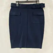 NYCC Career Pencil Skirt Women M Blue Pull On Stretch Knit Pockets 1/2 Belt New