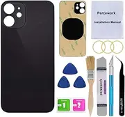 Perzework OEM Rear Back Glass Replacement for iPhone 12 6.1 inches with Reparing Toolkit and Pre-Installed Adhesive (Black)