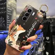 Phone Case Compatible with Itel Power70, Flower Back Cover Wristband Wrist Strap Kickstand Lanyard Durable Anti-Knock Waterproof Phone Holder