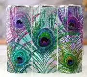 Peacock Feathers Tumbler 20oz Insulated Stainless Steel Cup Straw Lid
