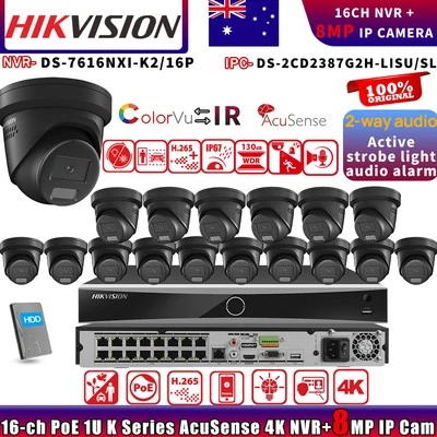 Hikvision DS-7616NXI-K2/16P NVR+DS-2CD2387G2H-LISU/SL 8MP ColorVu IP Camera Lot
