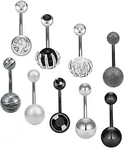 [RUIYOR] 18 Pcs 14G Belly Button Rings Belly Rings for Women Belly Piercing Jewelry Belly Bars Navel Rings Stainless Steel Body Piercing Jewelry ﻿