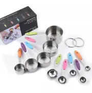 Measuring Cups And Spoons Stainless Steel Silicone Handle New Stackable 10 Piece
