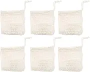 Eigell 6Pcs Soap Bag Cotton Linen Household Mesh Bag with Drawstring Soap Saver Mesh Foaming Net, White Bead