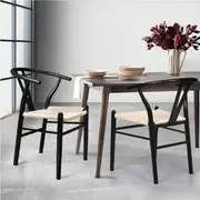 1 Set of 2 Levede Hans Wegner Wishbone Dining Chairs - Black