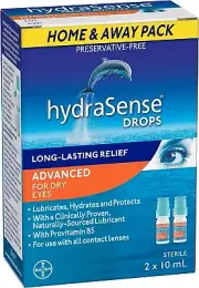 HydraSense Drops Advanced For Dry Eyes Home and Away Pack (2 x 10 mL)