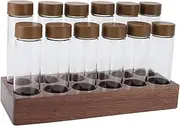 Coffee Bean Container with Stands 12 Glass Storage Tubes with Wooden Stands and Funnel Sealed Glass for Seasoning Tea on the Worktop Smooth and Durable (6 Tall Tubes 6 Short Tubes)