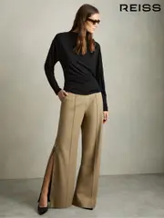 Reiss Black Daisy Draped Jersey Long-Sleeve Top (AW4146) | $195