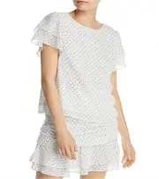 Aqua Women's Heart Print Flutter Sleeve Top White Size S