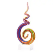 Hand Blown Abstract Rainbow Swirl Sommerso Art Glass Sculpture for Home Decor
