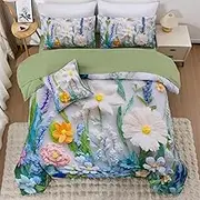 Holawakaka Floral Comforter Set Queen 6 PCS Bed in a Bag Ultra Soft Microfiber Botanical Flowers Printed Bedding Sets Lightweight Boho Bed Comforter Set for All Season (Blue,Queen)