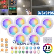 3/6/9 RGB Wireless LED Puck Lights Remote Control Dimmable Under Cabinet Lights
