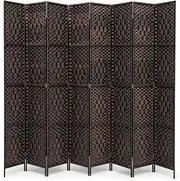 ZUNI Room Divider, 8 Panel Folding Wooden Privacy Screens, Tall Fabric Divider for Room Separation, 1.7Mx3.2M Partition Room Dividers Freestanding for Living Room, Bedroom, Office, Brown