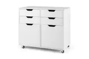 Costway 4-Drawer Dresser Chest w/2 Doors Mobile Wood Filing Storage Cabinet Home Office Rolling Printer Stand