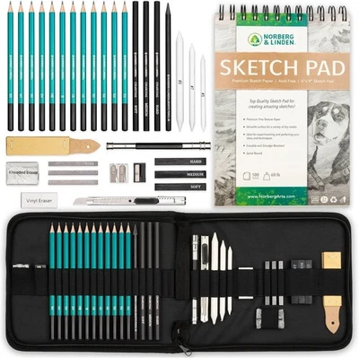 XL Drawing Set - Sketching, Graphite and Charcoal Pencils. Includes 100 Blue