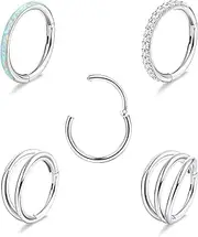 [Kakonia] 18G 16G Nose Rings Hoop for Women Men Surgical Steel Septum Rings CZ Opal Cartilage Hoop Earrings Daith Conch Clicker Nose Rings Septum Body Piercing Jewelry 8mm 10mm