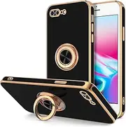 Hython Case for iPhone 8 Plus Case & iPhone 7 Plus Case Ring Holder Stand Magnetic Kickstand, Plating Rose Gold Edge Soft TPU Bumper Cover Shockproof Protective Phone Cases for Women Girls Boys, Black