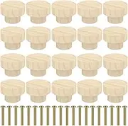 20Pcs Unfinished Wooden Dresser Knobs, Flat Top Drawer Pulls, Furniture Handles for Cabinets, Drawers, Doors