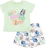 [Bluey] Girls T-Shirt and Twill Shorts Outfit Set Toddler to Big Kid Sizes (2T - 10-12)