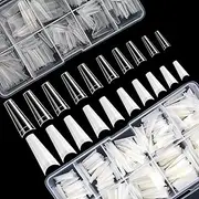 1000pcs French Coffin Ballerina Nail Tips Acrylic Nails Artificial Half False Flake Nail Tips 10 sizes with Clear Plastic Cases for Nail Salon Nail Shop DIY Nail Art (Clear+Natural)