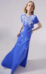 [Carolina Herrera] Embroidered Stretch Fluid Crepe Gown
