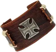 [Original Tribe] Jirong Antique Men's Brown Leather Cuff Bracelet, Leather Wrist Band Wristband Handcrafted Jewellery Sl2257