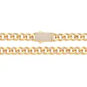 Boys 9ct Gold 8.5mm Open Link Cubic Zirconia Set Cuban Curb Chain Necklace