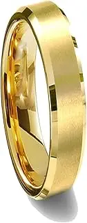 [Gemini] His Her Yellow Gold Comt-Fit Beveled Edge Plain Wedding Titanium Ring Valentine Day Gift Men Women