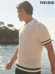 Reiss White Quinn Reiss | Ché Knitted Half-Button Polo Shirt (B12104) | $225