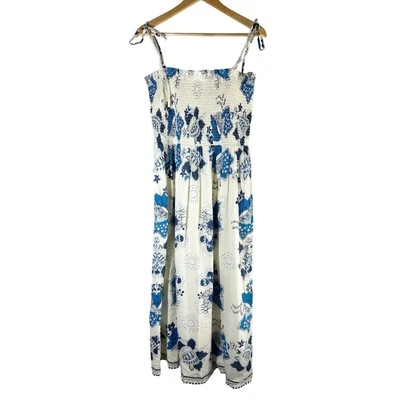 Alix of Bohemia Kaia Blue China Panel Smocked Midi Dress Size XL