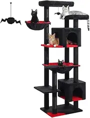 PAWZ Road 175cm Gothic Cat Tree for Large Cats, Multi-Level Tower With Sisal Scratching Post, 2 Spacious Cozy Condos, 2 Hammocks and Top Perch for Indoor Cats, Black