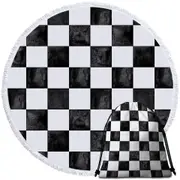 Dirty Black and White Checkers Round Beach Towel