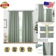 Stylish Greyish Green Triple Weave Blackout Drapes - 62" W x 84" L, 2 Panels