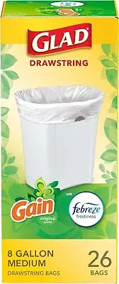 Glad Trash Bags, Medium Drawstring Garbage Bags, 8 Gal, Gain Original Scent