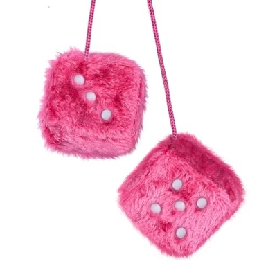 2PCS Fuzzy Dice for Car Rear View Mirror with Suction Cup, 2.37" Retro Rose Red