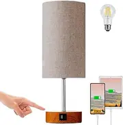 GZKPL Touch Control Table Lamp, Dimmable Desk Lamp with 2 USB Port LED Nightstand Bedroom Lamps Room Decor for Home, Office, Living Room, Dorm, Hotel (Flaxen)